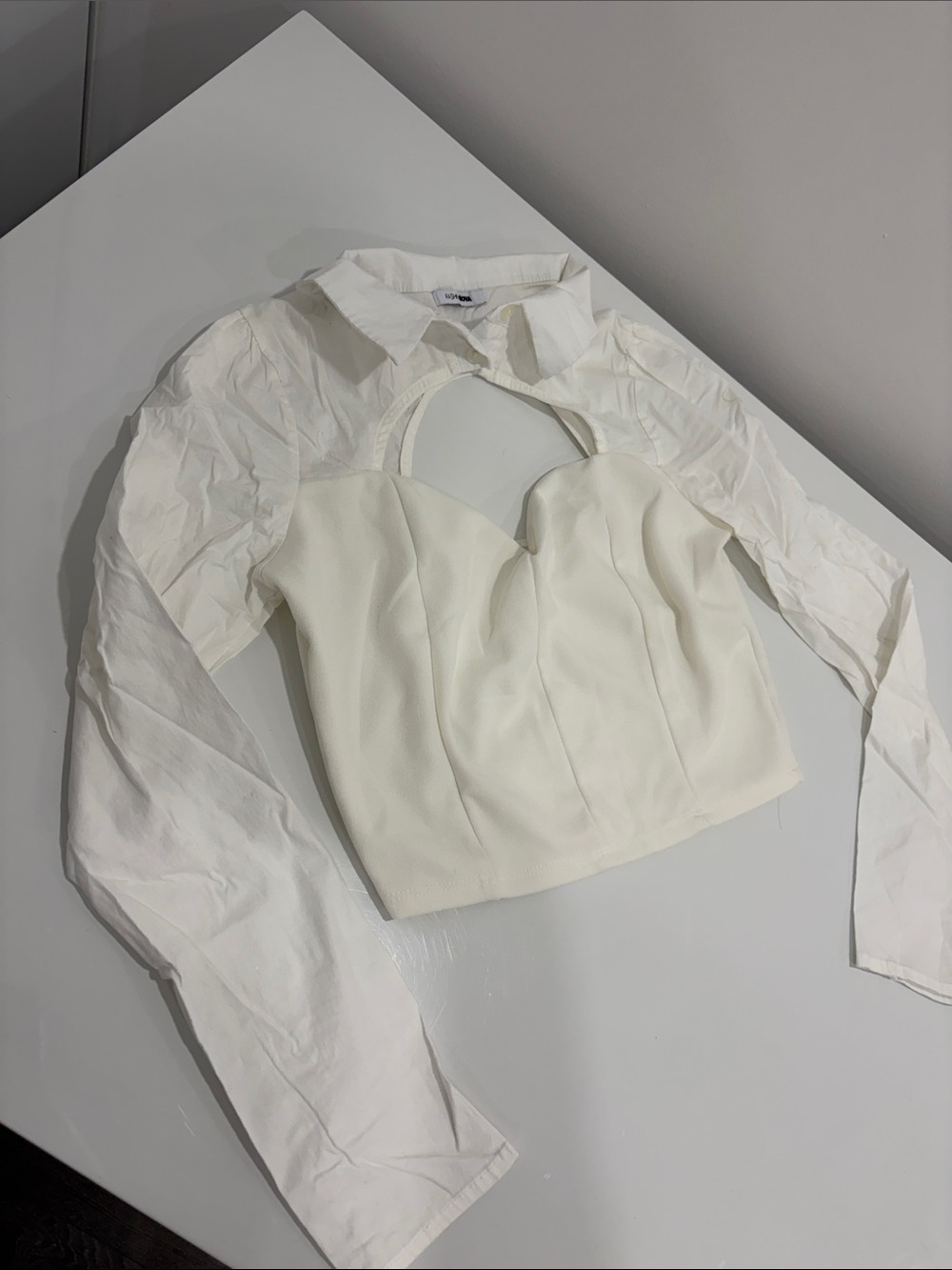 Fashion Nova White Cutout Bustier Button-Down Shirt